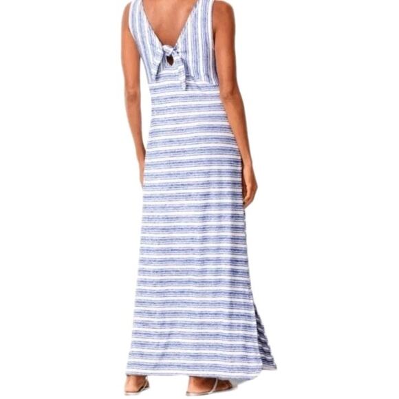 Talbots Dresses & Skirts - T By Talbots Striped Coastal Maxi Dress Sz M/L Sleeveless Slit Bow Stretch Blue